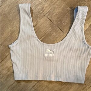 Puma Light Blue Ribbed Crop Tank with Center Logo